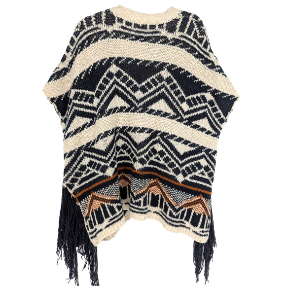 VTG Forever 21 Southwestern Fringe Ranch Aztec Equestrian Boho Sweater Poncho OS - Picture 7 of 8